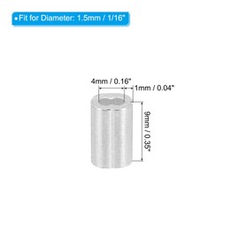 uxcell 1/16" 1.5mm Aluminum Crimping Loop Sleeve Double Ferrule for Wire Rope Cable Line End, Silver 10pcs