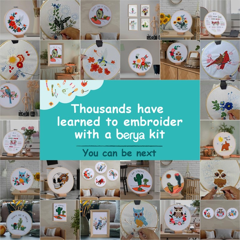 BERYA Embroidery Kit for Beginners, Flowers and Leaves Embroidery Practice