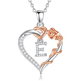 EUDORA Harmony Ball Herz Buchstaben Kette mit Rosen für Damen, Kette mit Buchstaben E Initialen Halskette Alphabet Anhänger Zirkonia Herz Schmuck mit Namen Geschenke für Frauen Mutter Tochter, 18"