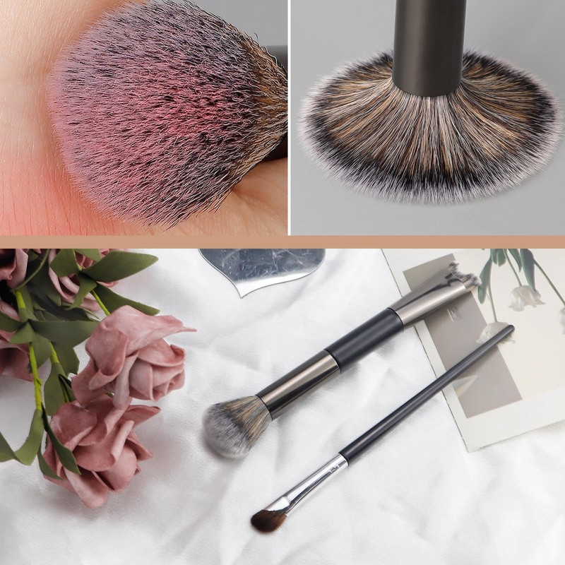 2 Pcs Nose Contour Brushes, 2-in-1 U-shaped Fluffy brush Dual-End