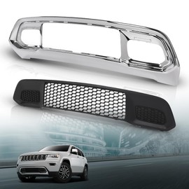 LQI Front Lower Grille & Bumper Grill Bezel Chrome Compatible with Jeep Grand Cherokee 2017-2022 5ZM53SZ0AA