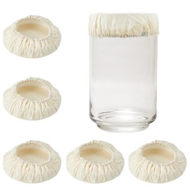 CREATCABIN 5Pcs Sourdough Starter Jar Cover Cloth Reusable Jar Covers Antique White Washable Bread Fermentation Linen Container Bowl Lid Fabric for Food Mason Bowls Jars with Diameter of 3.54 Inch
