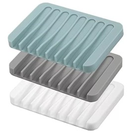 SKILLFUL 3 Pack Soap Dish Holder Tray Saver Drainer for Kitchen Shower Bathroom,Silic