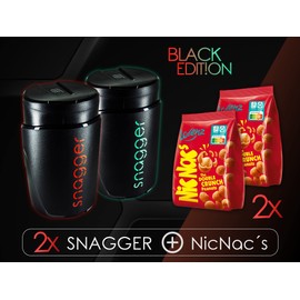 snagger Double Pack – The Snack Dispenser / Clean Hands When Snacking/Suitable for Peanuts, NicNacs, UVM/Gamer Gift, Gifts for Men Women, Nicnac Dispenser (Double Pack Black Edition)