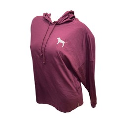 Victoria's Secret Pink Cotton Oversize Pullover Glitter Hoodie Tee/T-Shirt Color Maroon/Ruby Shine Size X-Small New