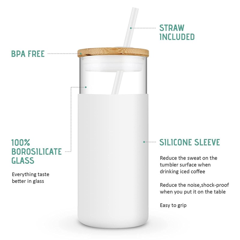 Tronco 20 oz Glass Tumbler with Lid and Straw, Iced