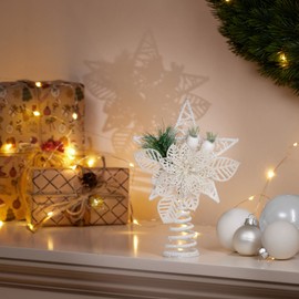 com-four® Christmas decorative star – Christmas decoration star made of metal with ornaments – standing Christmas star with glitter (white/21.5 cm)