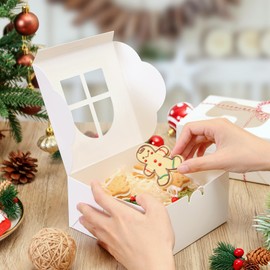 COTOPHER 18Pcs Christmas Cookie Boxes with Window, 6x6x3 inch White Bakery Boxes for Gift Giving, Small Treat Boxes for Cake Donuts Chocolate Strawberries Pastries Muffins