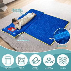 Toddler Nap Mat with Pillow and Blanket,Extra Large Roll Up Sleeping Bag for Kids, Soft Kids Napping Mats for Daycare, Preschool, Travel
