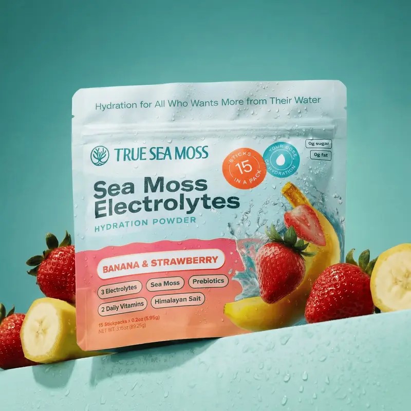 Sea Moss Electrolyte Powder Packets Melon Watermelon Flavor, Natural Hydration