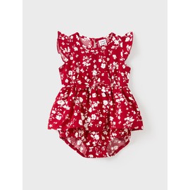 PATPAT Family Matching Outfits - Mommy and Me Dresses Matching Set Casual Boho Dusty Ruffle Sleeve Romper Dress for Newborn Red Floral for Baby Girl 12-18 Month