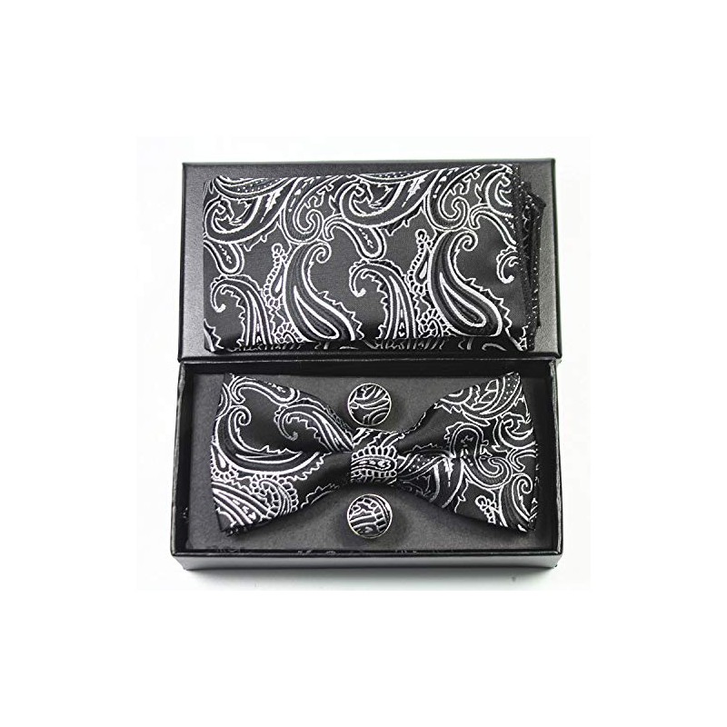 Jemygins Paisley Bow Tie, Men’s Pocket Handkerchief and Cufflinks Set