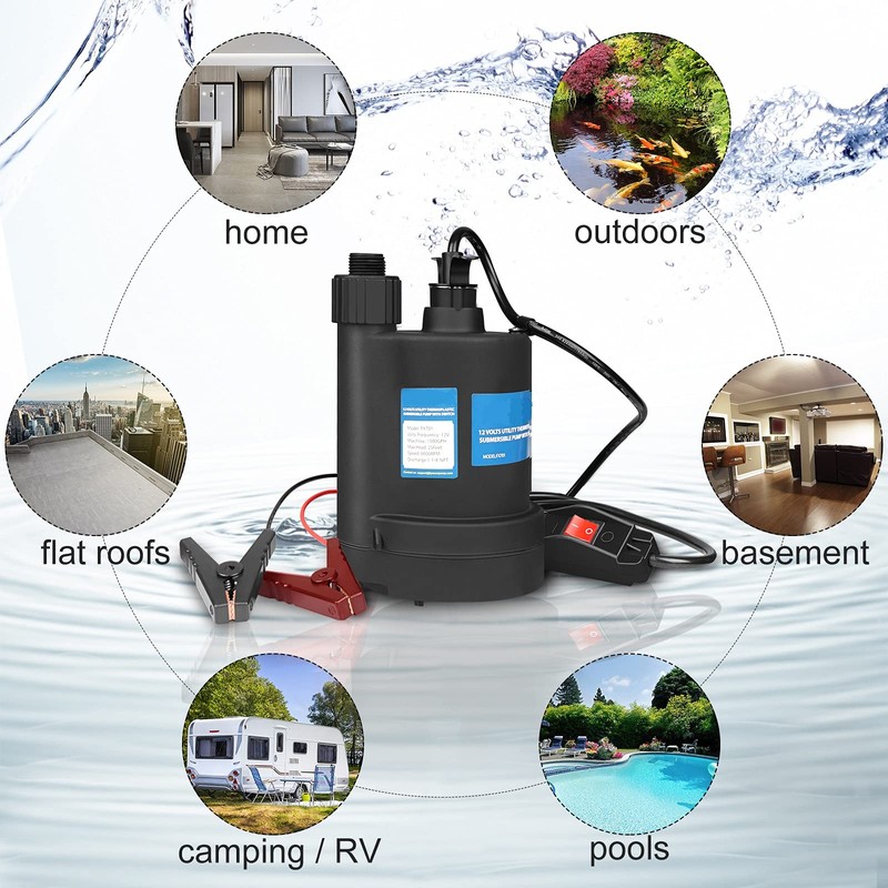 Water Pump Submersible Pump DC 12V Sump Pump 1500 GPH