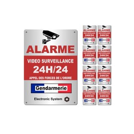 PVC Sign + 8 Pcs Metal Look Alarm Video Surveillance Anti-burglary Sticker for Home, Commercial, Garage (Sign Gendarmerie)