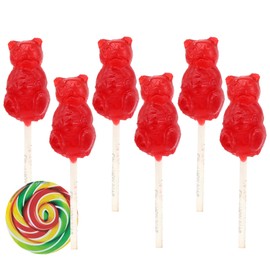 Cinnamon Bear Suckers, Sweet and Spicy Lollipops, Individually Wrapped Party Favor Candies, (Pack of 6) with Candy Swirl Sticker