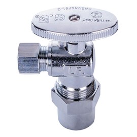 MIDLINE VALVE 81412QS-OM Water Supply Stop Valve with Quarter Turn Wheel; Lead-Free; Angle Shut-off for Toilet, Sink, Dishwasher; 1/2 in. CPVC x 3/8 in. O.D. COMP; Chrome Plated Brass