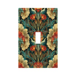 SgEdao Decorative Switch Covers Plate Morris Red Flowers Rustic Floral Blue Vine 1 Gang Wall Plate Single Toggle Wall Cover Plate Jumbo Electrical Light Switch Plate Faceplate for Home Decor