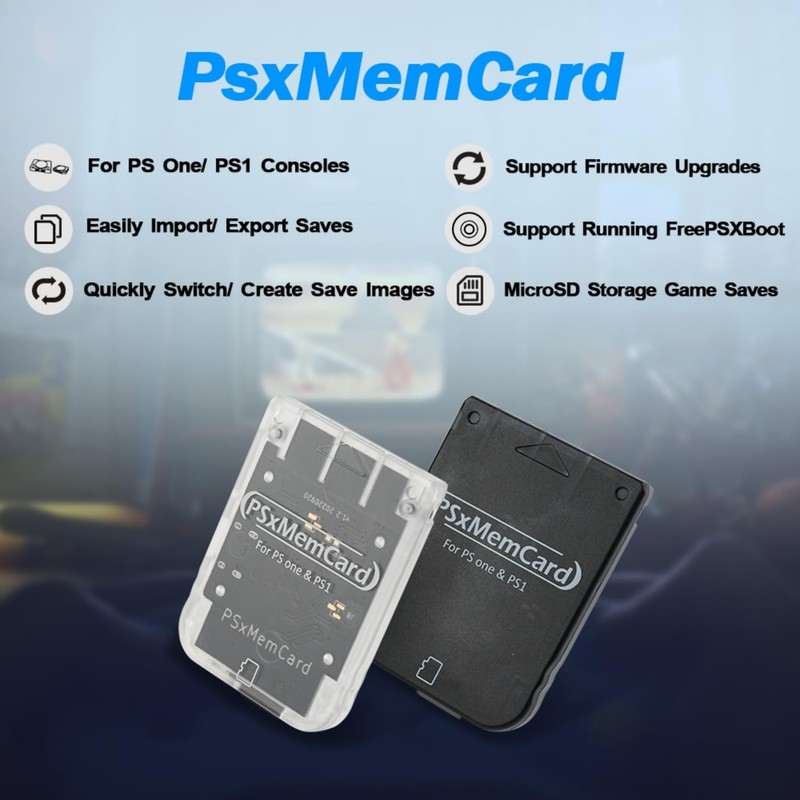 BITFUNX PSxMemCard PS1 Memory Card - Supports Firmware Upgrade, Saves