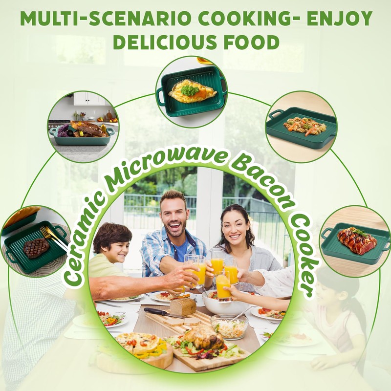 KVZKVZ Green Ceramic Microwave-Safe Bacon Baking Tray, 8.3 x 7