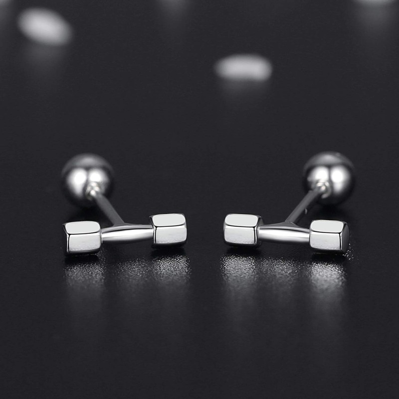 VIKI LYNN 925 Sterling Silver Mini Barbell Dumbbell Stud Earrings
