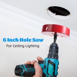 Hole Saw 6 Inch for Recessed Lighting, 152mm HSS Bi-Metal Hole Saw for Wood, 32mm Cutting Depth Hole Cutter for Wood Cornhole Boards, Plastic, Drywall, Fiberboard, Red
