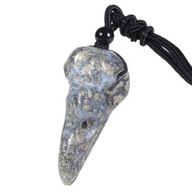 mookaitedecor Iron Pyrite Crystal Raven Skull Pendant Necklace for Men, Semi Precious Stone Crow Head Skull Necklace Norse Viking Reiki Chakra Healing Crystal Necklace Crystal Jewellery Gift