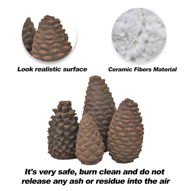 Stanbroil Set of 4 Gas Logs Decorative Ceramic Pine Cones