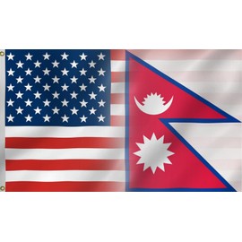 American Nepal Combination Flag 3X5FT,Nepalese Friendship Flags,Both Side Printed, Men Women Banner,Vibrant Colors, Double Stitched with 2 Brass Grommets, Bar Garden Street Decoration, GYM, Office Decor,Indoor Outdoor Use,Gifts. (3x5ft)