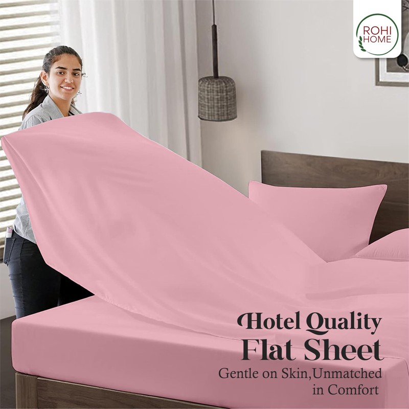 Rohi Pink King Size Flat Sheet Microfibre – Ultra-Soft, Durable,