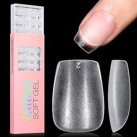 AILLSA Puntas de uñas postizas de ataúd extracortas - 240 piezas de gel mate mejorado, cobertura total, sin limar, preformadas, acrílicas transparente