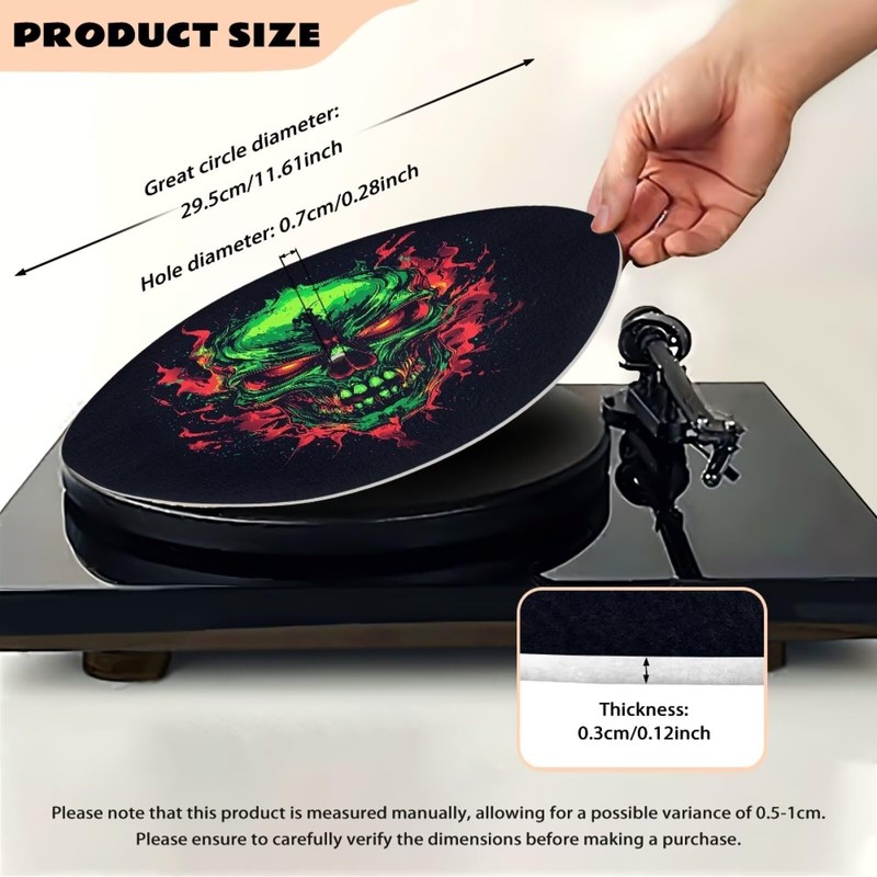 ZUXONGSY Skulls Turntable Mat for Vinyl Records BlackTurntable Slipmat Anti