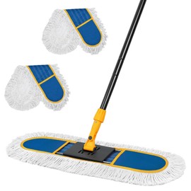 24" Dust for Floor Cleaning, Large Areas Floor Duster with 2 Cotton Reusable Pads, Wet Dry Mop for Hardwood Floors, Marble, Laminate, Tile, Concrete, Garage