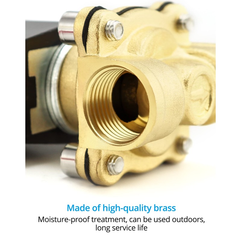 QWORK® Solenoid Valve 220 V, 1/2 Inch, Brass, for Water,