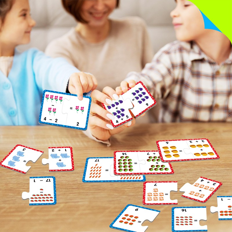 24 Set Addition & Subtraction Puzzles, Self-Correcting Matching Adding and