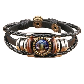 Retro 12 Zodiac Constellation Braided Bracelet Punk Adjustable Handwoven Rope PU Leather Chain Wrap Bracelet for Woman Man Friend Friendship Wrist Jewelry Birthday Gift-G Libra
