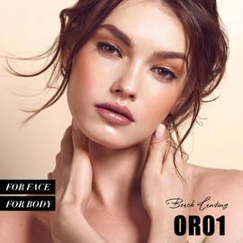 FOCALLURE Shimmer Face Highlighter Makeup Powder, Gel to Powder Glow Finish, Leaving a Lightweight & Healthy Radiance, Long Lasting Luminous Face Body Highlighter Makeup,OR01 Beach Landing