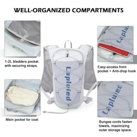 Lapluied 5L Running Vest for Men and Women with 500 ml Water Bottle, Adjustable Running Backpack with 9 Pockets, 160 g Ultralight Hydration Vest Running Reflective Running Vest for Fitness Outdoor