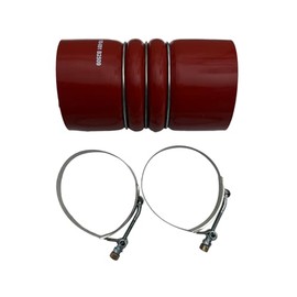 OTMGTGM 4-Ply Red Turbocharger Intercooler CAC Silicone Charge Air Cooler Hot Side Connector Hose 4" x 8" & Clamps, For Freightliner International Harvester Truck Heavy Duty Universal