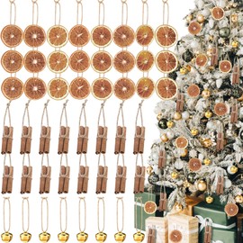 Shellwei 48 Pcs Christmas Tree Decorations Neutral Rustic Ornaments Bulk Dried Orange Slices Cinnamon Sticks Metal Bell Ornaments for Christmas Tree DIY Crafts Home Decorations Wedding Decor