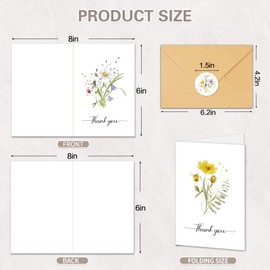 HiABNRT 25 Thank You Cards with Envelopes, Floral Thank You Cards Wildflower Greeting Cards Bulk 4x6 Inch for Wedding Thank You Card Blank Notes Baby Shower Elegant Bridal Shower Small Business