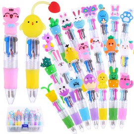 Vellibring 24PCS Easter Fun Pens for kids 0.7mm Cute Bunny Egg Multicolor Ballpoint Pens Retractable 4 Colors in 1 for Easter Party Favors Basket Stuffers School Supplies Students Rewards