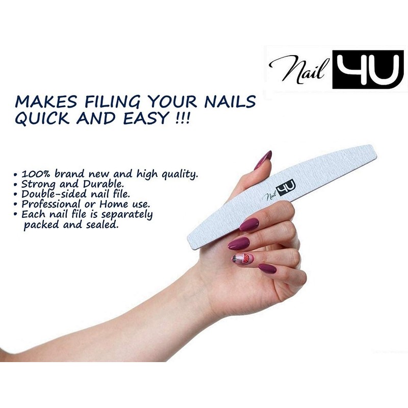 Set of 3 Nail Files Half Moon Professional Emery Boards