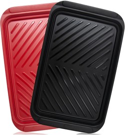 ECOIOU Large Grilling Prep and Serve Trays, 17" x 10.5" x 1.2" BBQ Platters for Raw and Cooked Food, Melamine Serving Trays for Food, Set of 2, Black and Red, Cleaning Pack Included
