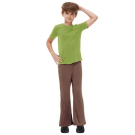 Remimi - Ropa de Halloween para niños, color verde, con cintura elástica, pantalones marrones, de 9 a 10 años