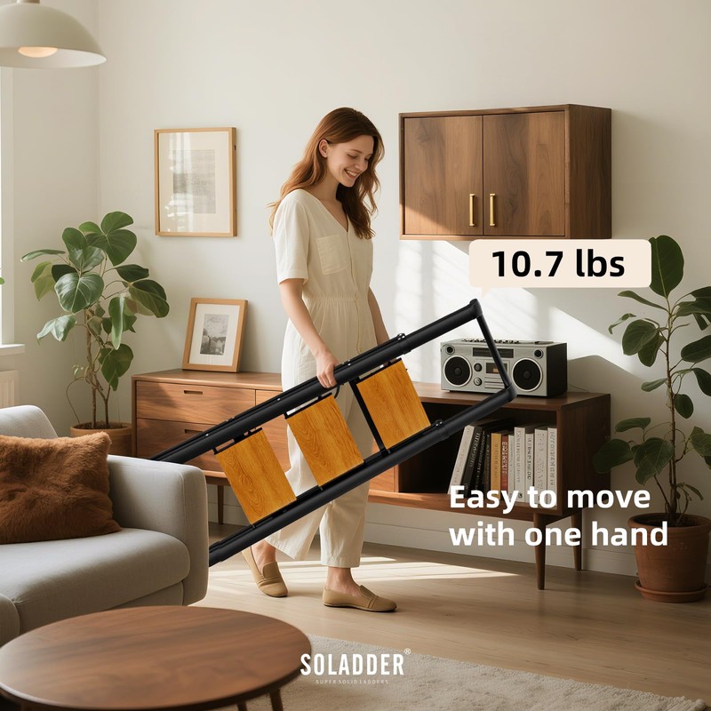 SOLADDER 3 Step Ladder with Handrails, Lightweight Aluminium Folding Step