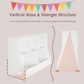 DINZI LVJ Toy Storage Organizer, Kids Bookshelf, Wood Toy Storage Cabinet, 5 Cubby Children Bookcase, 43.3" L Toddler Book Shelf for Playroom, Living Room, Nursery, Hallway, School, White