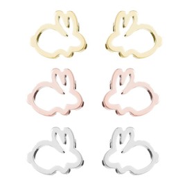 3 Pairs Stainless Steel Easter Bunny Stud Earrings Rabbit Earrings for Women (gold+rose+silver)