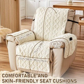 Timrliy Recliner Cover for Lazy Boy Recliner Chair Covers,30Inches Washable Quilted Recliner Chair Covers with Side Pockets,White Furniture Protector for Pets/Kids
