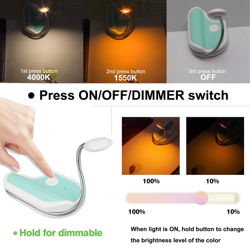 BIGMONAT Rechargeable Reading Light for Kids,Small Amber Book Light,Multi Colors