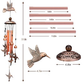 Campanas de viento de colibrí para decoración de interiores al aire última intervensión, con 4 tubos de aluminio, 6 campanas, 7 colibríes, atrapador de viento móvil, campanillas conmemorativas para el